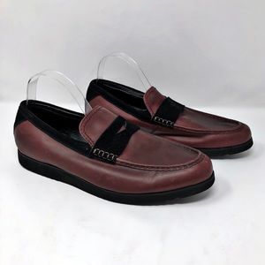 Bugatchi Burgundy and Black Leather Penny Loafers